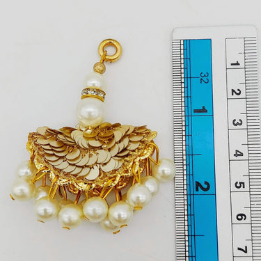 Off White Pearl Beads and Gold Sequins Tassels Latkan, Indian Latkans, Blouse Latkan